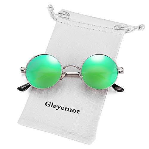 John Lennon Glasses - GLEYEMOR Small Round Polarized Sunglasses for Men Women Retro Circle Sunglasses -Silver/Green Mirror-