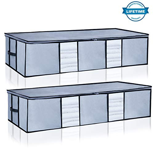 Underbed Storage Bags Organizer Container[2Pack] with Strengthened Handles and Enhanced Zipper, Large Space Saver Comforters Foldable Storage Bags Breathable with Clear Window for Blankets Clothes