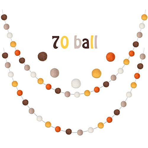 2 Pieces Valentines Day Felt Ball Pom Pom Garlands Colorful Felt Pom Pom Garland 9.8 Feet Hanging Garland Banner for Party Home Decoration -Beige Orange Yellow Brown Khaki-
