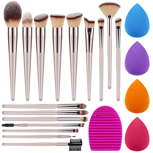 Syntus Makeup Brush Set 16 Makeup Brushes  and  4 Blender Sponges  and  1 Brush Cleaner Premium Synthetic Foundation Powder Kabuki Blush Concealer Eye Shadow Makeup Brush Kit Champagne Gold