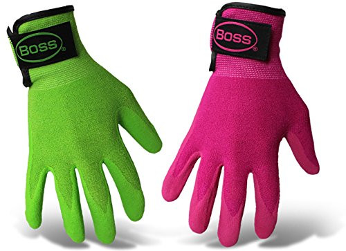 BOSS 8443L Guardian Angel Sandy Nitrile Palm Glove Green  and  Fuchsia Large 12Ea White