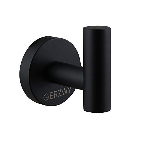 GERZWY Bathroom Matte Black Coat Hook SUS 304 Stainless Steel Single Towel/Robe Clothes Hook for Bath Kitchen Contemporary Hotel Style Wall Mounted AG1207C-BK