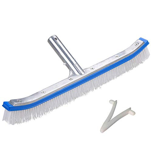 Professional 18 inch Vinyl Pool Brush with Strong Nylon Plastic Bristles Heavy Duty Aluminium Handle Cleaning Tools for Sweeping Swimming Pool Wall  and  Tiles Algae