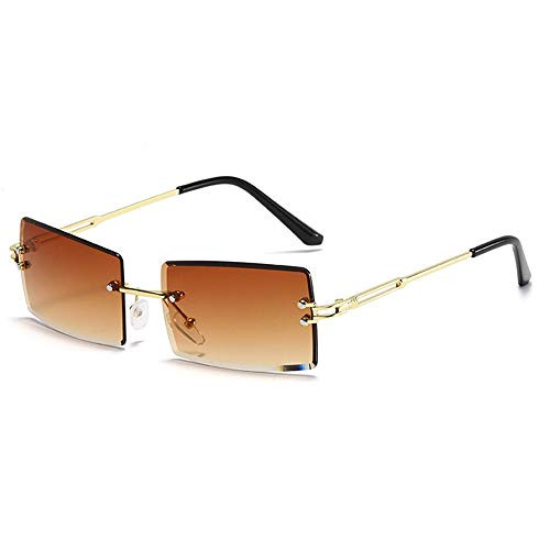 Heptagram Rimless Rectangle Sunglasses for Women Square Fashion Frameless Small Vintage Buffs Glasses for Men shades -Brown-