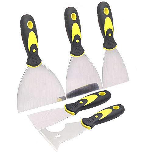 Putty Knife Set 5 PCS Stainless Steel Spackle Knife Metal Scraper Tool for Drywall Putty Decals Wallpaper Baking Spackling Patching and Painting