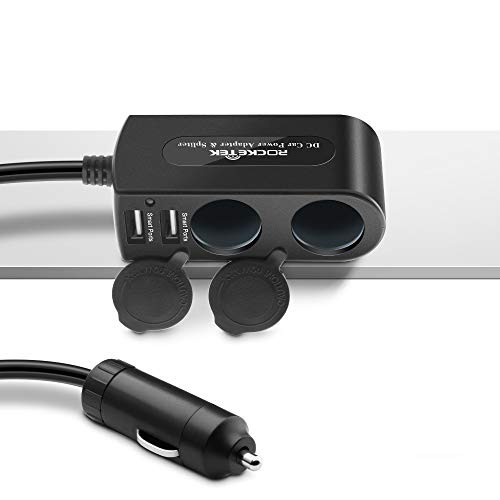 -Updated Version- Rocketek 2-Socket USB Car Charger Splitter Adapter 12V/24V DC Outlet Splitter 3A Dual USB Ports for Mobile Cell Phone GPS Dash Cam Cigarette Power Adapter Car Charger