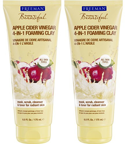Freeman Feeling Beautiful Apple Cider Vinegar 4-in-1 Foaming Clay Mask and Scrub 6-Ounce 2 Count