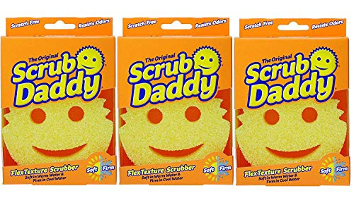 Scrub Daddy The Original FlexTexture Sponge Soft in Warm Water Firm in Cold Deep Cleaning Dishwasher Safe Multiuse Scratch Free Odor Resistant Functional Ergonomic 3pk