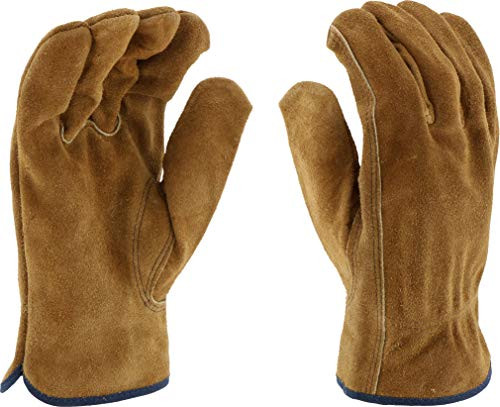 West Chester 81456 Split Cowhide Leather Unlined Driver Gloves  Brown X-Large Shirred Elastic Wrist Cuff Keystone Thumb Gunn Cut Pattern. Work Apparel