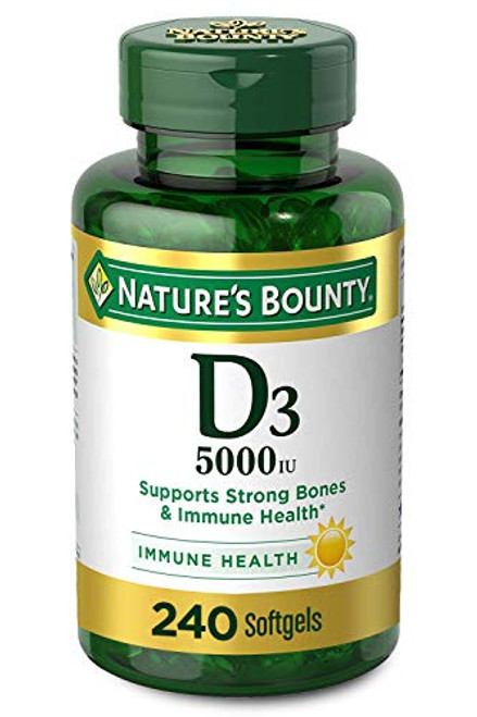 Vitamin D3 by Natures Bounty for Immune Support. Vitamin D Provides Immune Support and Promotes Healthy Bones. 125 mcg -5000iu- 240 Softgels