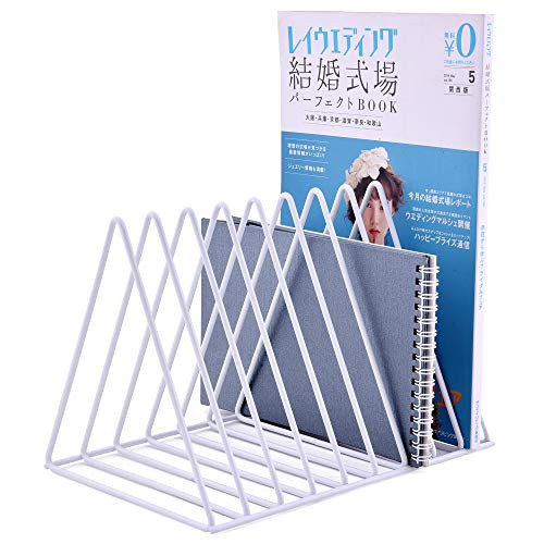 Febou File Sorter Triangle Wire Magazine Holder Book Rack 9 Slot Record Holder File Stand Book Organizer Desk Storage for Home Office White