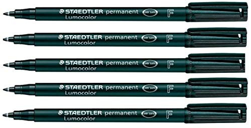 Staedtler Lumocolor Black Fine Permanent Marker Pens Pack of 5 Waterproof Smudge Resistant Quick Dry CD DVD OHP Staedtler Lumocolor Black Fine Permanent Marker Pens Pack of 5 Waterproof Smudge Resistant Quick Dry CD DVD OHP