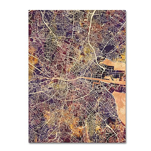Trademark Fine Art Dublin Ireland City Map II by Michael Tompsett, 18x24-Inch Canvas Wall Art