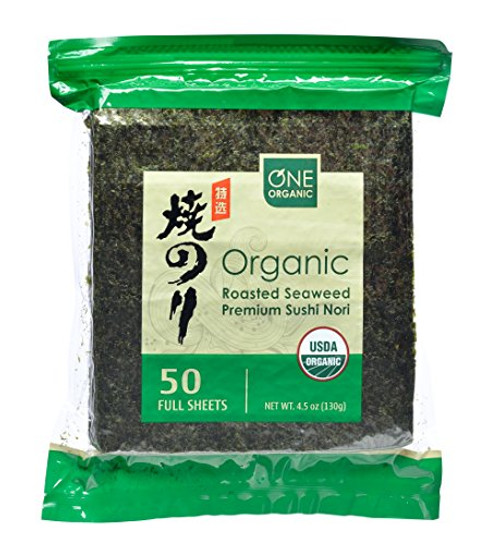 ONE ORGANIC Sushi Nori Premium Roasted Organic Seaweed -50 Full Sheets-