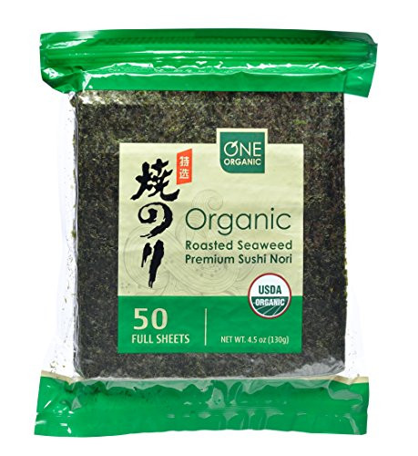 ONE ORGANIC Sushi Nori Premium Roasted Organic Seaweed -50 Full Sheets-