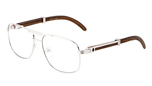 Executive Metal  and  Wood Aviator Eyeglasses/Clear Lens Sunglasses - Frames -Silver  and  Dark Brown Wood Clear-