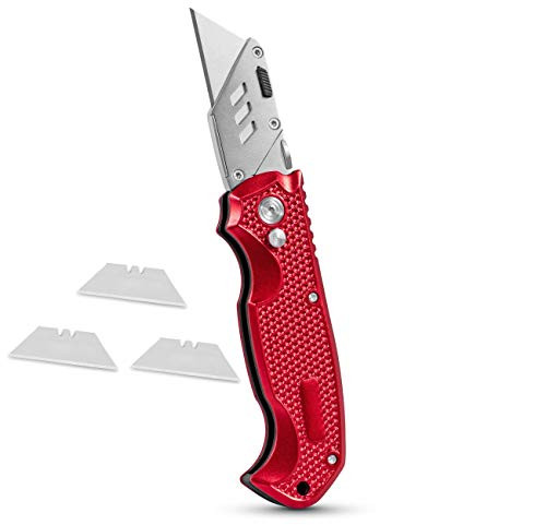 BirdRock Home Premium Utility Knife - Retractable Razor Knife Set - 3 Extra Blade Refills - Box Cutter Locking Razor Knife -Premium Utility Knife - Red-