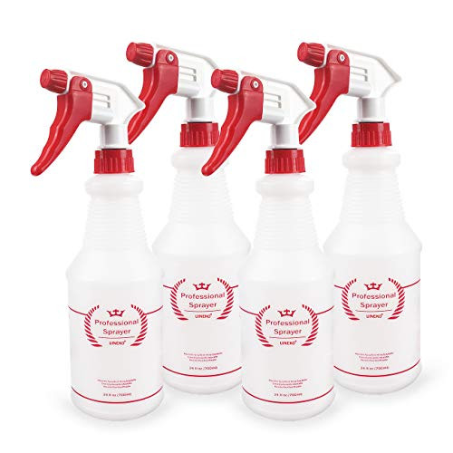 Uineko Plastic Spray Bottle -4 Pack 24 Oz All-Purpose- Heavy Duty Spraying Bottles Leak Proof Mist Empty Water Bottle for Cleaning Solution Planting Pet with Adjustable Nozzle and Measurements