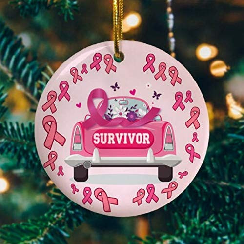 POUDBDH Breast Cancer Survivor Decorative Christmas Ornament Holiday Flat Circle Porcelain Ceramic Ornament - 2020 Christmas Ceramic Ornament