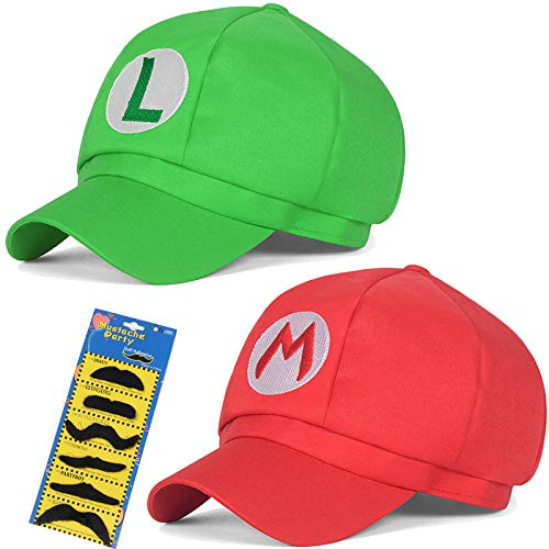 Super Mario Bros Hat Luigi Cap Cosplay Kids Adult Halloween Costume Baseball Anime Unisex Role Play Hat 2Pcs 22.83-23.62Inch-RedGreen Super Mario Bros Hat Luigi Cap Cosplay Kids Adult Halloween Costume Baseball Anime Unisex Role Play Hat 2Pcs 22.83-23.62Inch-RedGreen