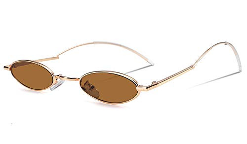 FEISEDY Vintage Small Sunglasses Oval Slender Metal Frame Candy Colors B2277 -9 Brown 51-