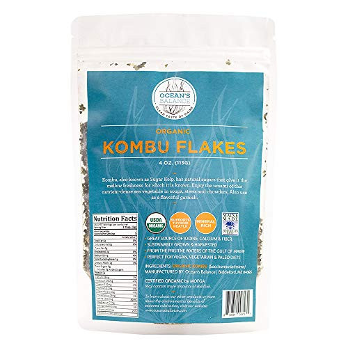 Oceans Balance Organic Kombu Flakes - Maine Coast Seaweed - Atlantic Ocean Sea Vegetables Perfect for Keto Diet Paleo Diet Vegetarian Lifestyle or Vegan Diet - Gluten Free - 4oz Bag Oceans Balance Organic Kombu Flakes - Maine Coast Seaweed - Atlantic Ocean Sea Vegetables Perfect for Keto Diet Paleo Diet Vegetarian Lifestyle or Vegan Diet - Gluten Free - 4oz Bag