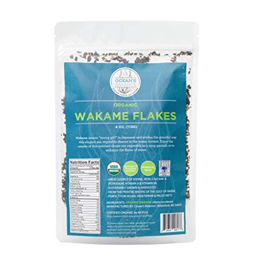 Oceans Balance Organic Wakame Flakes - Maine Coast Seaweed - Atlantic Ocean Sea Vegetables Perfect for Keto Diet Paleo Diet Vegetarian Lifestyle or Vegan Diet - Gluten Free - 4oz Bag Oceans Balance Organic Wakame Flakes - Maine Coast Seaweed - Atlantic Ocean Sea Vegetables Perfect for Keto Diet Paleo Diet Vegetarian Lifestyle or Vegan Diet - Gluten Free - 4oz Bag