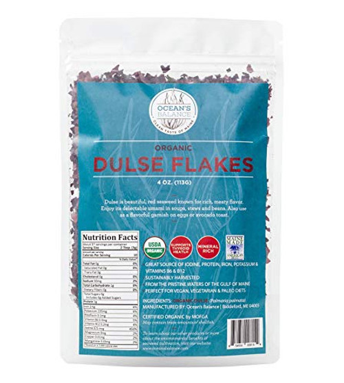 Oceans Balance Organic Dulse Flakes - Maine Coast Seaweed - Atlantic Ocean Sea Vegetables Perfect for Keto Diet Paleo Diet Vegetarian Lifestyle or Vegan Diet - Gluten Free - 4oz Bag Oceans Balance Organic Dulse Flakes - Maine Coast Seaweed - Atlantic Ocean Sea Vegetables Perfect for Keto Diet Paleo Diet Vegetarian Lifestyle or Vegan Diet - Gluten Free - 4oz Bag