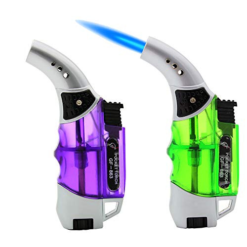 Navpeak Torch Lighter Refillable Single Jet Flame Butane Windproof Lighters for Cigarette Cigar BBQ CookingPack of 2 -Butane not Included- -Purple PlusGreen-
