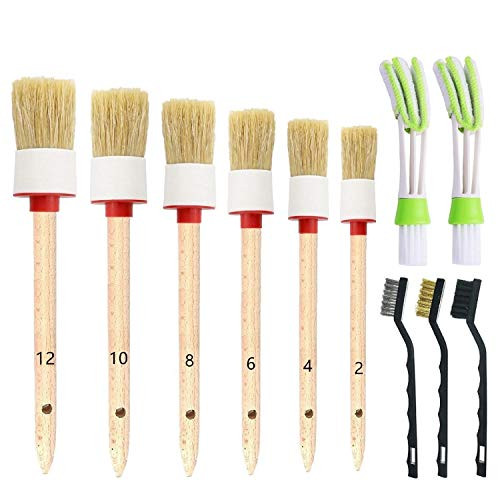 Nurkul 11 Pieces Auto Detailing Brush Set for Cleaning Wheels Interior Exterior Leather Including 6 pcs Premium Detail Brush -White- 3 pcs Wire Brush and 2 pcs Automotive Air Conditioner Brush