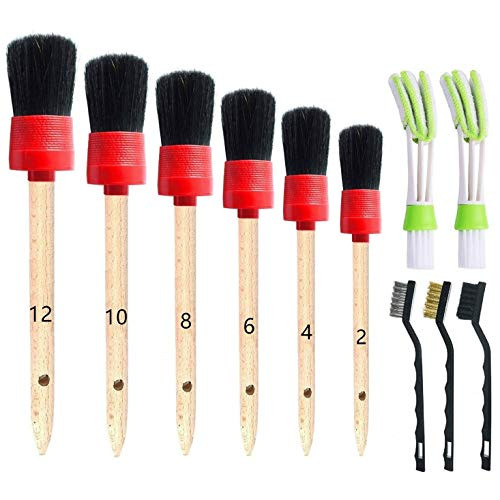 Nurkul 11 Pieces Auto Detailing Brush Set for Cleaning Wheels Interior Exterior Leather Including 6 pcs Premium Detail Brush -Black- 3 pcs Wire Brush and 2 pcs Automotive Air Conditioner Brush