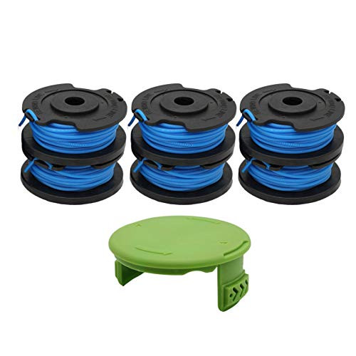 RONGJU 6 Pack Weed Eater Spool for Greenworks 21332 21342 24V 40V 80V Cordless Trimmer 16ft 0.065 Single Line String Trimmer Replacement Spool 29252 with 3411546A-6 Spool Cap Covers -6 Spools 1 Cap-