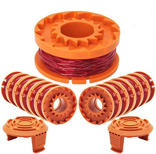 FARAER WA0010 Spool for Worx Trimmer Grass Edger String 10ft 0.065 inch Autofeed Spool Line WA0004 Compatible with Worx WG180 WG163 Weed Eater 14 Pack -12 Trimmer Spools and 2 Trimmer Spool Cap-