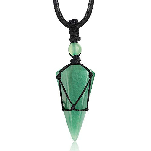 XIANNVXI 6 Facet Green Aventurine Stone Pointed Pendant Necklaces Adjustable Rope Reiki Healing Crystal Natural Gemstone Necklace for Men XIANNVXI 6 Facet Green Aventurine Stone Pointed Pendant Necklaces Adjustable Rope Reiki Healing Crystal Natural Gemstone Necklace for Men