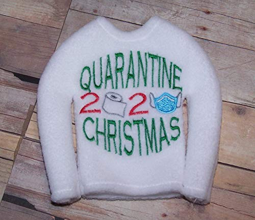 Quarantine Christmas 2020 Elf Sweater Humor Doll Shelf Sitter Handmade Clothes Fleece Shirt Elf Face Mask