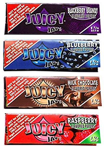 Juicy Jays Flavoured Rolling Papers 1 1/4 4 Pack -BlackBerry Brandy Blueberry Milk Chocolate Raspberry-