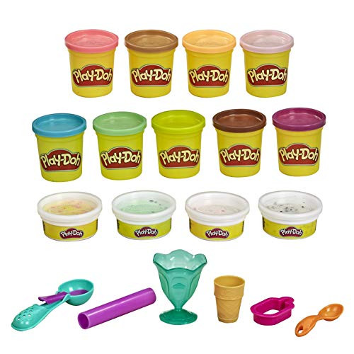 Play-Doh Bulk Ice Cream Colors 13-Pack of Non-Toxic Modeling Compound with Color Burst Plus 6 Tools 2 and 3-Ounce Cans -Amazon Exclusive-
