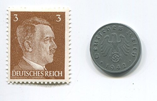 Hitler Rare Nazi Swastika 1 Reichspfennig German Coin World War Two WW2 with Brown Head Stamp MNH