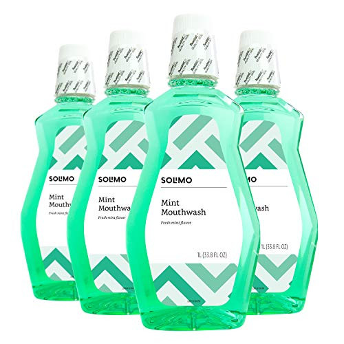 Amazon Brand - Solimo Mint Mouthwash Fresh Mint 1 Liter 33.8 Fluid Ounces Pack of 4
