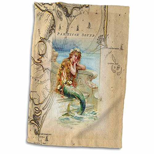 3D Rose Print of Vintage Map Outer Banks with Mermaid TWL_204851_1 Towel 15 inch x 22 inch