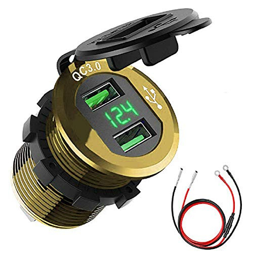 oenbopo Dual USB Car Charger Socket 12V/24V Motorcycle Car Cigarette DIN Lighter Socket Charger LCD Display