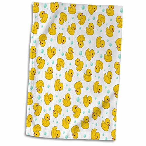 3D Rose Cute Rubber Pattern-Yellow Ducks-Kawaii Duckies and Soap Bubbles On White Hand/Sports Towel 15 x 22