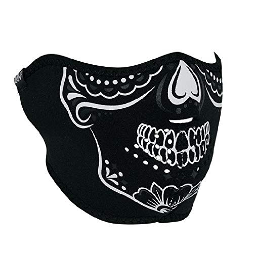 Glow in the Dark Muerte Sugar Skull Calavera Day of Dead Skull Reversible to Black Neoprene Half Face Mask Hunting