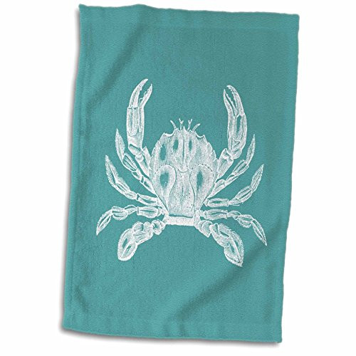 3D Rose White Crab Etched Teal Turquoise Aqua Blue-Nautical Beach Sea Ocean Towel 15 inch x 22 inch