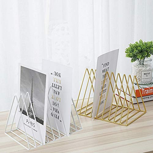 9 Slot Magazine Holder File Sorter Organizer Desktop Magazine File Holder Rack Stand Desktop Iron Storage Rack Bookshelf Multifunction Triangle File Organizer -Golden White-2Pack