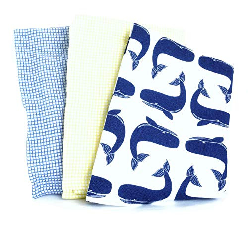 Creative Co-op Nautical Whale Cotton Tea Towels - Set of 3