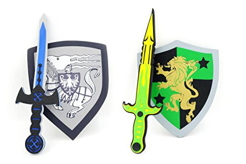 PowerTRC Sword and Shield Play Set - Unique Sword and Shield Design - Foam Weapons - Pretend Play Weapons - Kids Play Knights - White Eagle and Golden Lion Shield
