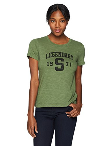 Starter Womens Short Sleeve Distressed Legendary Logo T-Shirt Amazon Exclusive Bronze Green Medium