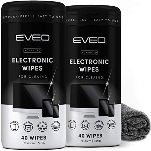 Electronics Wipes for Screen Cleaner -2 Pack x 40- TV Screen Computer Screen Laptop Phone Tablet Smart Watch and Electronics Devices - Microfiber Cloth Included Streak-Free -80 Wipes-