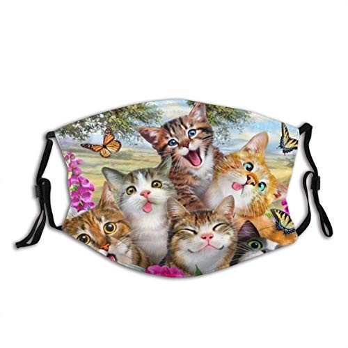 Funny Cat Party Face Mask With Filter Pocket Reusable Face Bandanas Balaclava Washable Breathable Cloth Fabric Mask With 2 Pcs Filters